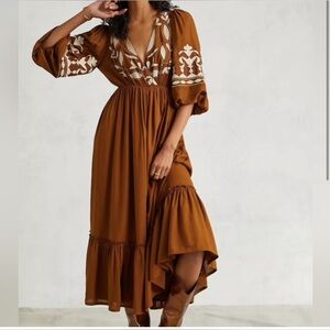 ANTHROPOLOGIE Let Me Be Embroidered Maxi Dress